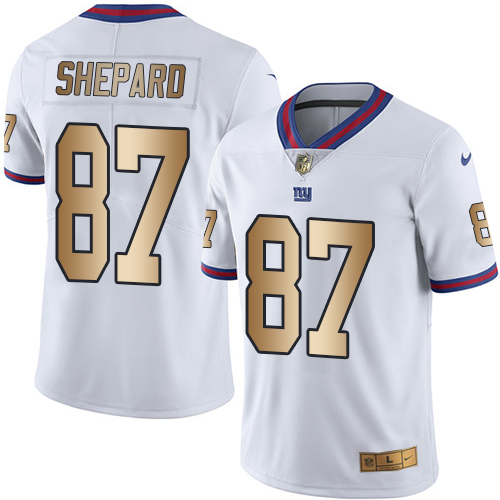 Nike Giants #87 Sterling Shepard White Men's Stitched NFL Limited Gold Rush Jersey - Click Image to Close